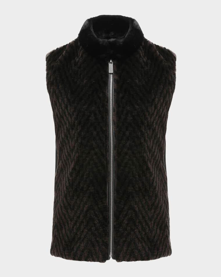 Chevron Grooved Shearling Lamb Zip Vest With Loro Piana Wool Back by GORSKI