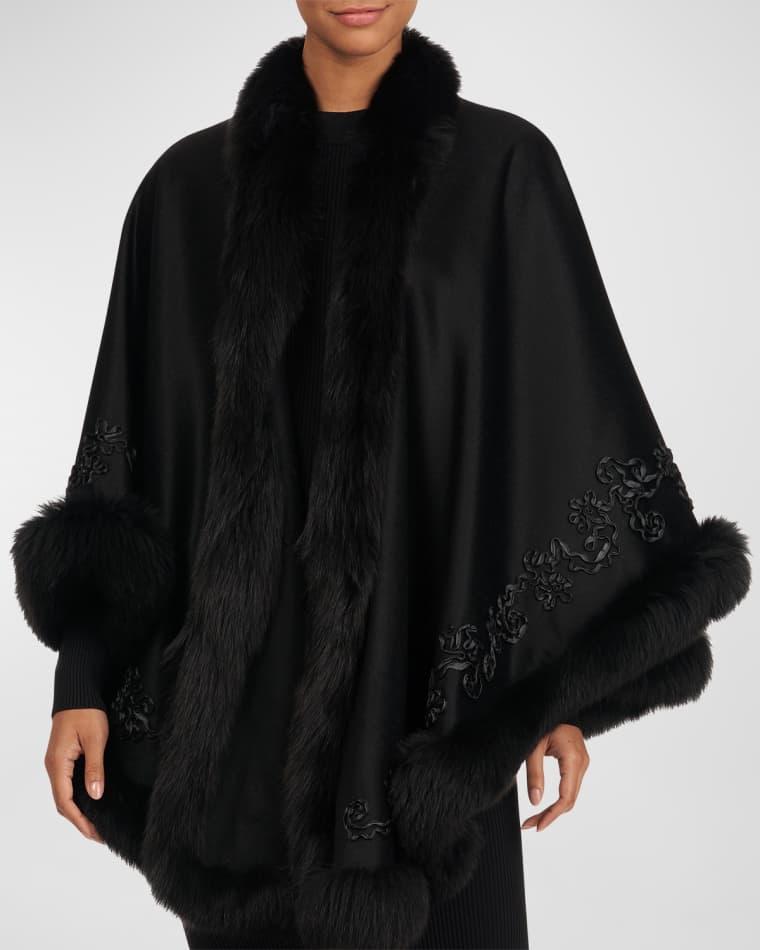 Embroidered Wool and Cashmere Capelet with Lamb Trim by GORSKI