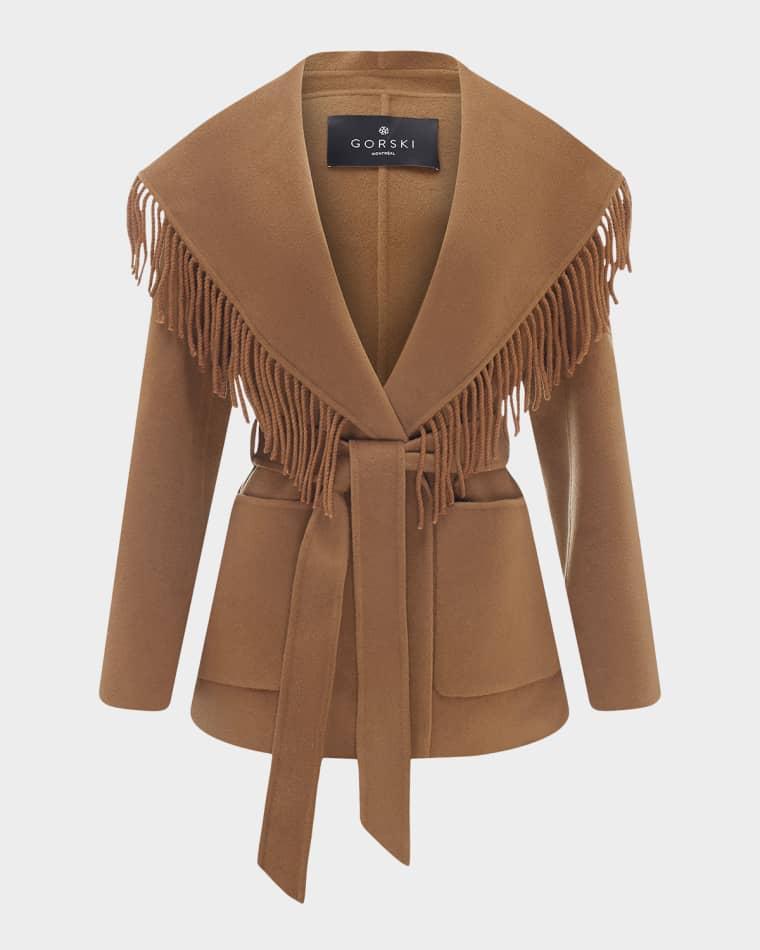 Fringe Shawl-Lapel Cashmere-Wool Belted Jacket by GORSKI