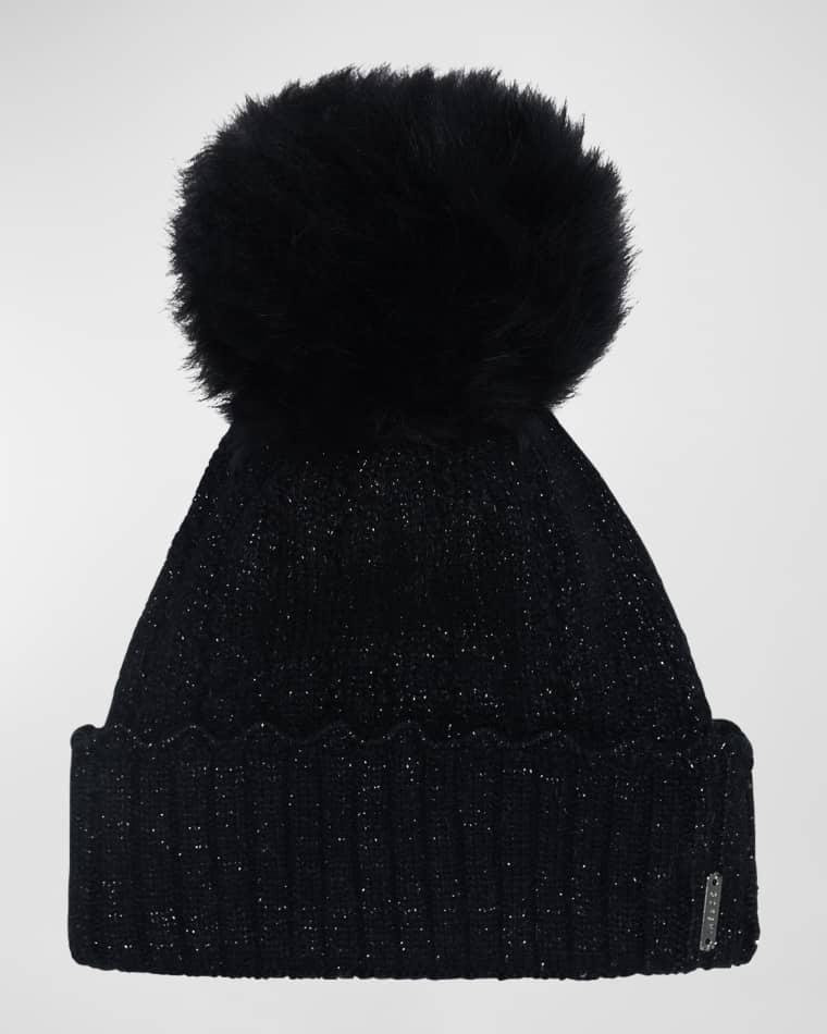 Knit Beanie with Lamb Fur Pom by GORSKI