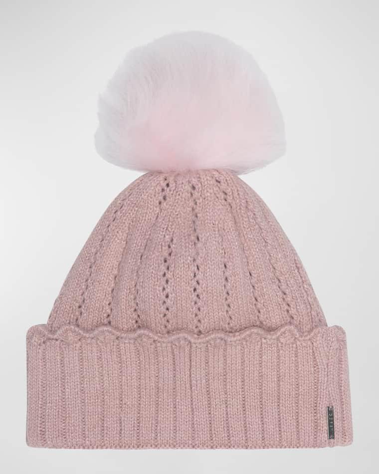 Knit Beanie with Lamb Fur Pom by GORSKI