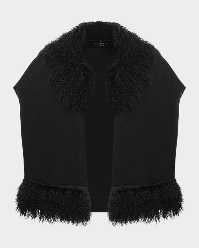 Knit Vest with Mongolian Shearling Lamb Trim by GORSKI