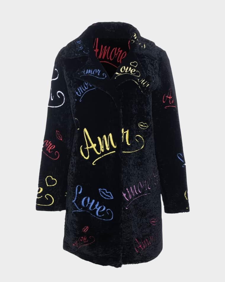 Love Embroidered Shearling Lamb Stroller by GORSKI