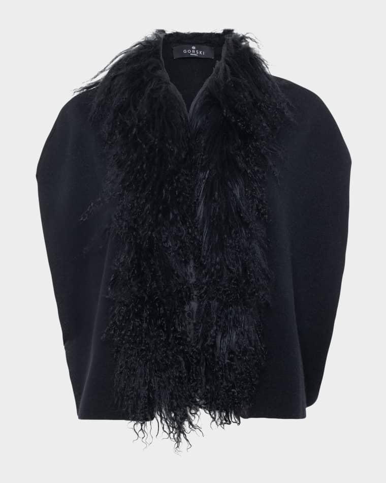 Merino Wool-Blend Cape with Select Mongolian Trim by GORSKI