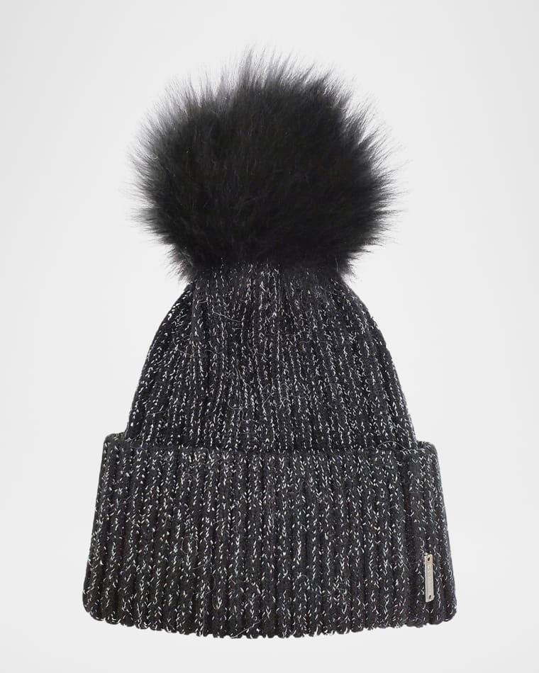 Metallic Wool-Blend Knit Hat with Select Lamb Pompom by GORSKI