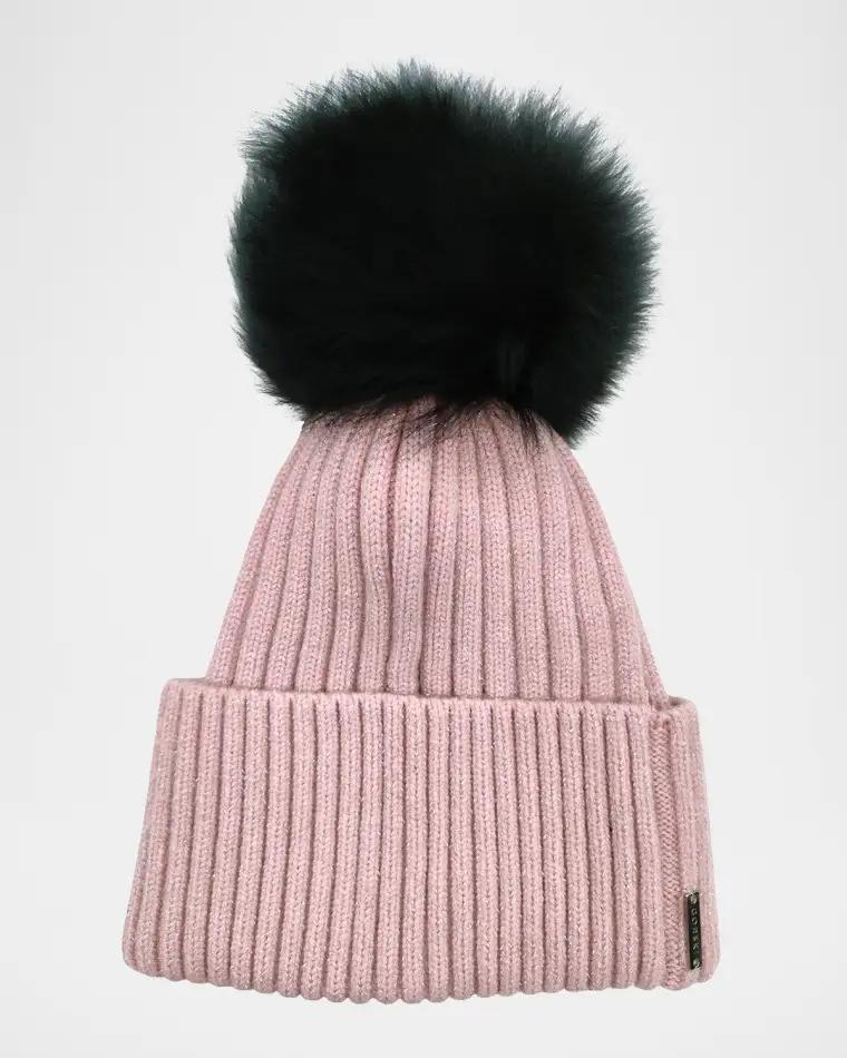 Metallic Wool-Blend Knit Hat with Select Lamb Pompom by GORSKI
