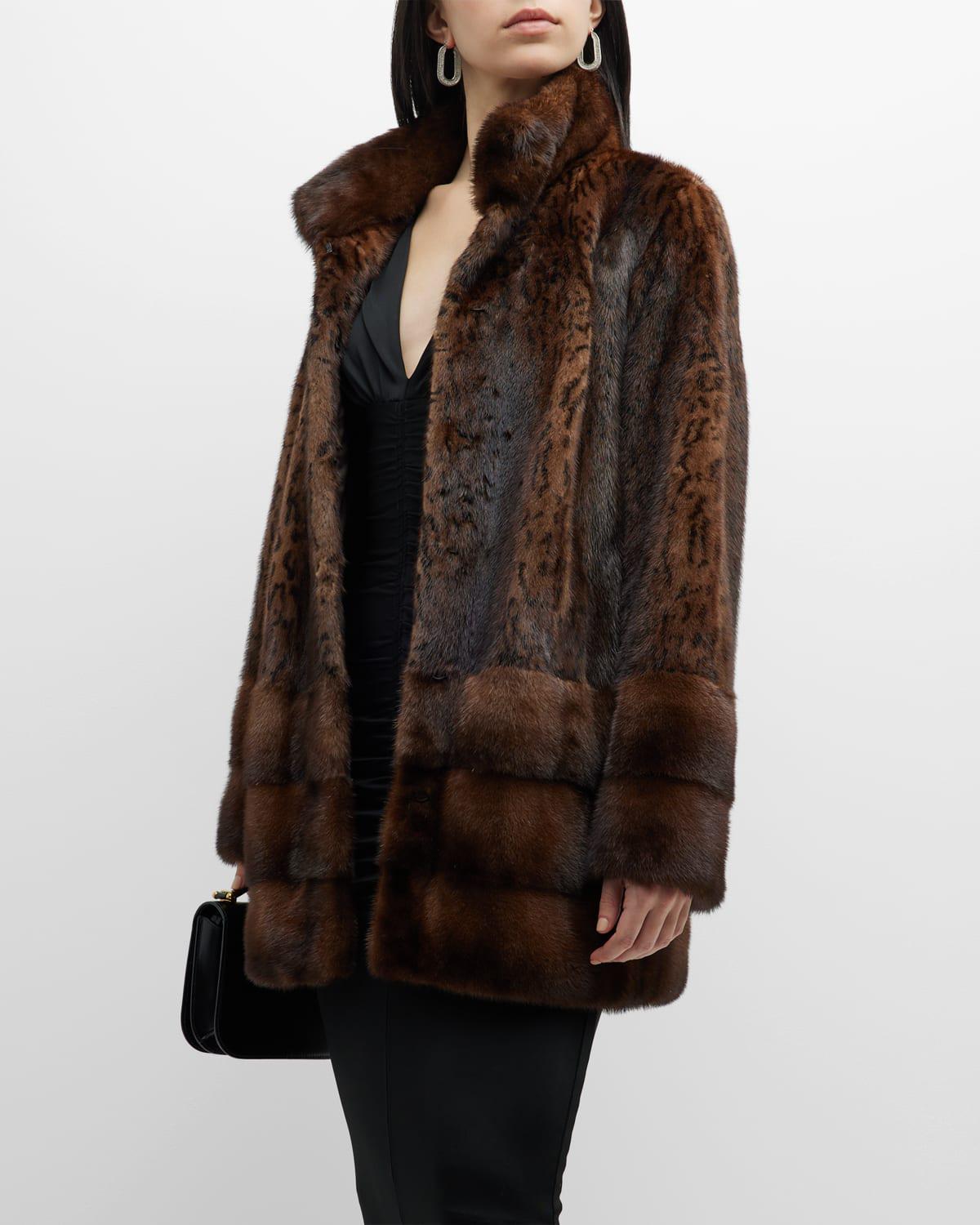 Ocelot-Print Mink Fur Jacket with Horizontal Hem by GORSKI Ocelot-Print Mink Fur Jacket with Horizontal Hem by GORSKI