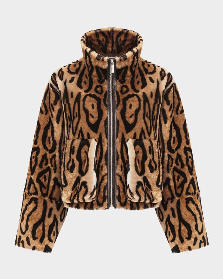 Ocelot-Print Shearling Lamb Zip Jacket by GORSKI