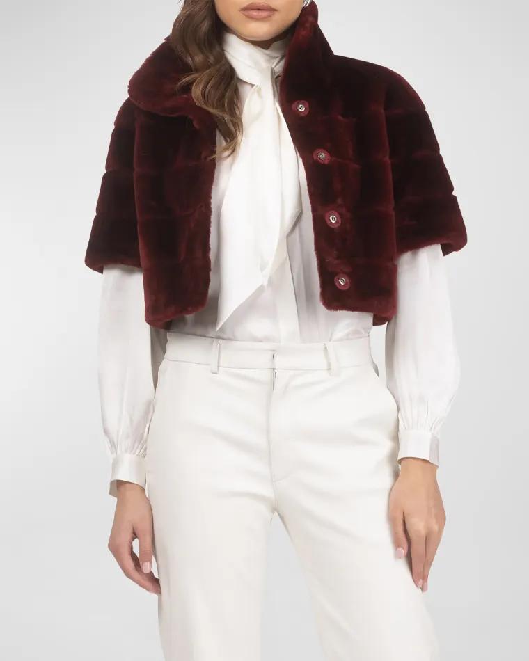Reversible Lamb Shearling Bolero Jacket With Cropped Sleeves by GORSKI