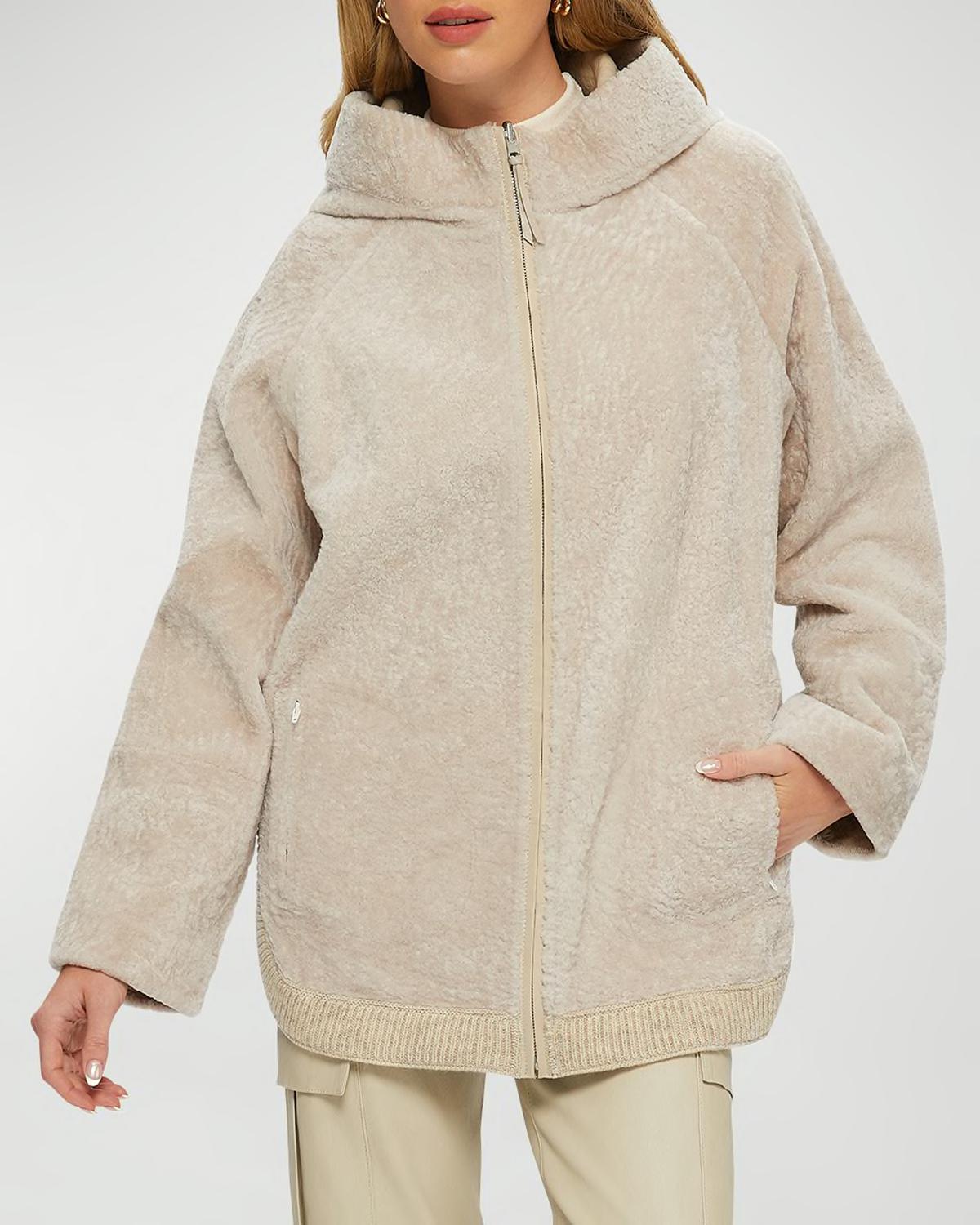 Reversible Shearling Lamb Zip Parka Jacket With Side Slits by GORSKI