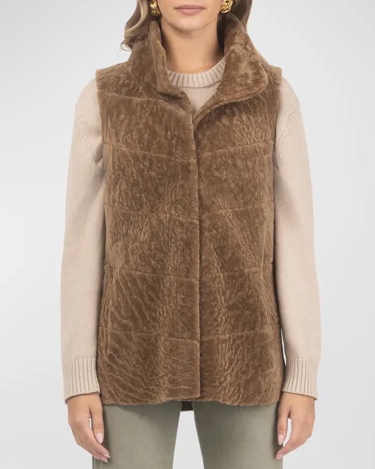 Reversible Textured Lamb Shearling Vest by GORSKI