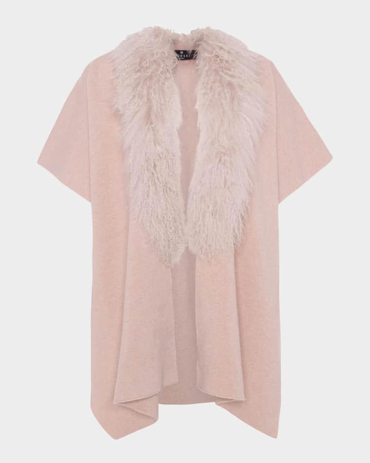 Select Cashmere-Merino Wool Blend Cape with Mongolian Lamb Trim by GORSKI
