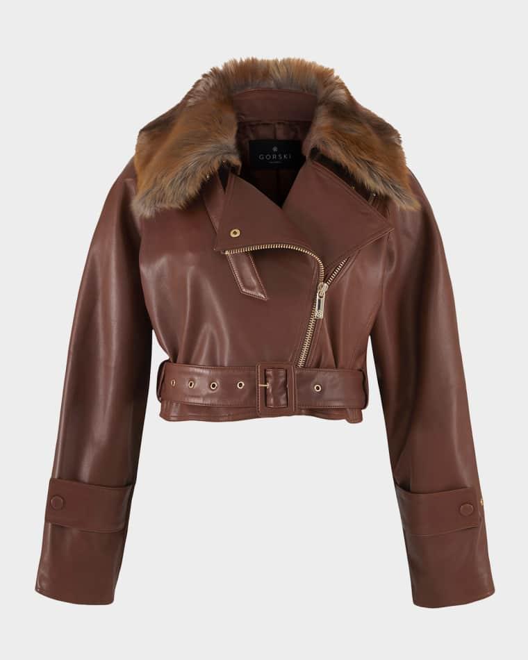 Select Lamb Leather Moto Jacket With Detachable Lamb Shearling Collar by GORSKI
