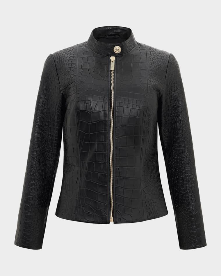 Select Leather Croc-Embossed Zip Jacket by GORSKI