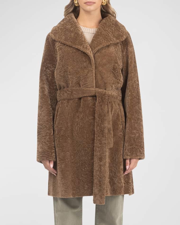 Textured Lamb Shearling Reversible Stroller Coat With Belt by GORSKI