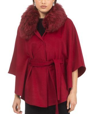 Wool Belted Cape with Lamb Collar by GORSKI