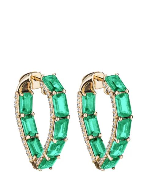 diamond emerald heart hoop earrings by GOSHWARA