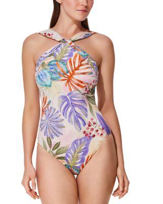 Cherry Blossom High Neck Twist Halter One Piece Swimsuit by GOTTEX
