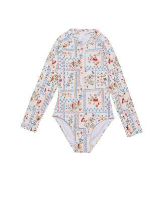 Girls' Floral Soul Textured Long Sleeve Zip Front One Piece - Little Kid by GOTTEX KIDS