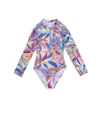 Girls' Tropic Fun Long Sleeve Zip Front One Piece - Little Kid by GOTTEX KIDS