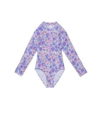 Girls' Vintage Flower Long Sleeve Zip Front One Piece - Little Kid by GOTTEX KIDS