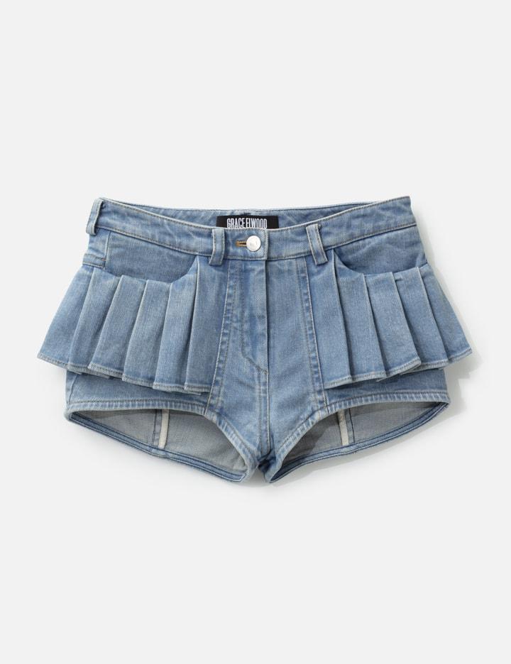 Pleats Washied Denim Shorts by GRACE ELWOOD