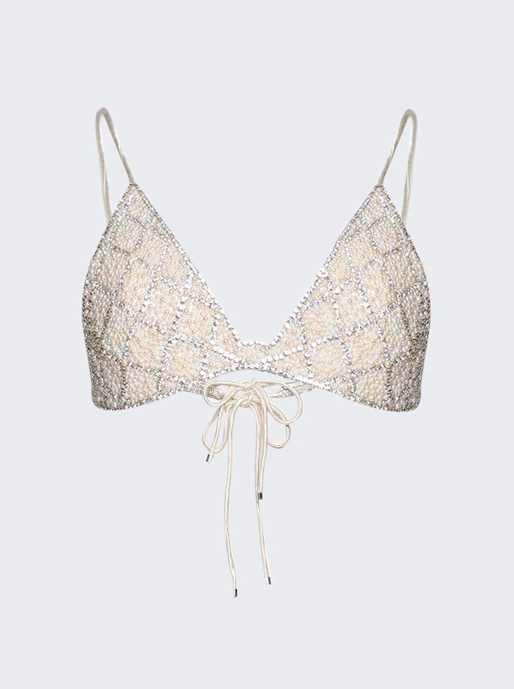 Pearl And Crystal Beaded Bralette Chalk  | The Webster by GRACE FAENA