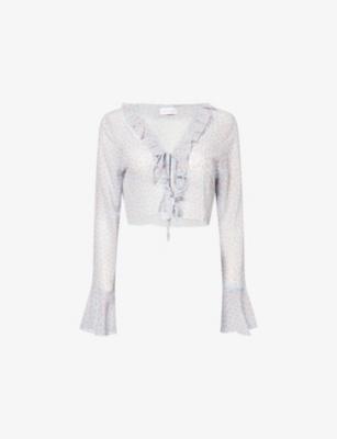 Bow-Print Cropped Mesh Shirt by GRACEJACOB
