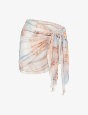 Cloud printed Mesh Sarong Skirt by GRACEJACOB