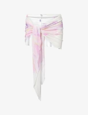 Falling Petal Printed Mesh Sarong Skirt by GRACEJACOB