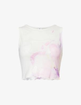 Falling Petal Sleeveless Mesh Crop Top by GRACEJACOB