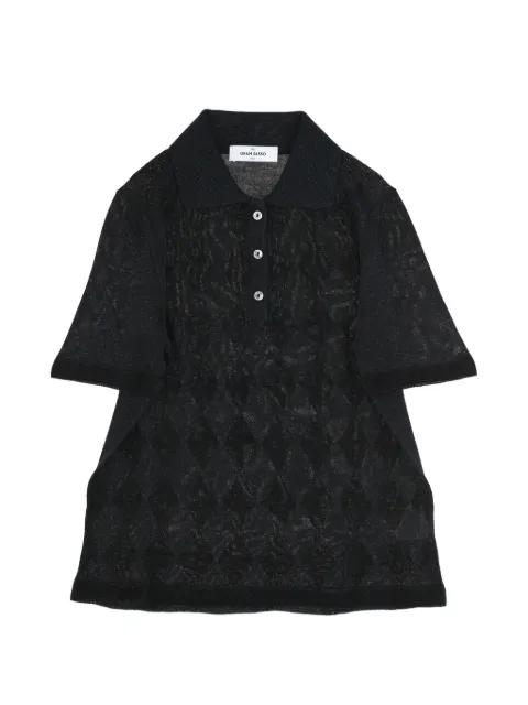 argyle-knit short-sleeve polo top by GRAN SASSO