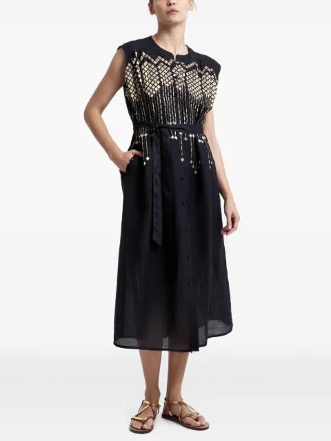 embroidered belted dress by GREEK ARCHAIC KORI