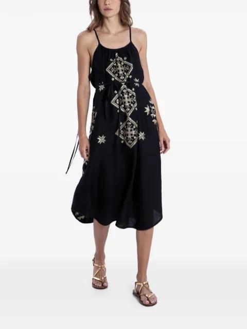 embroidered belted dress by GREEK ARCHAIC KORI