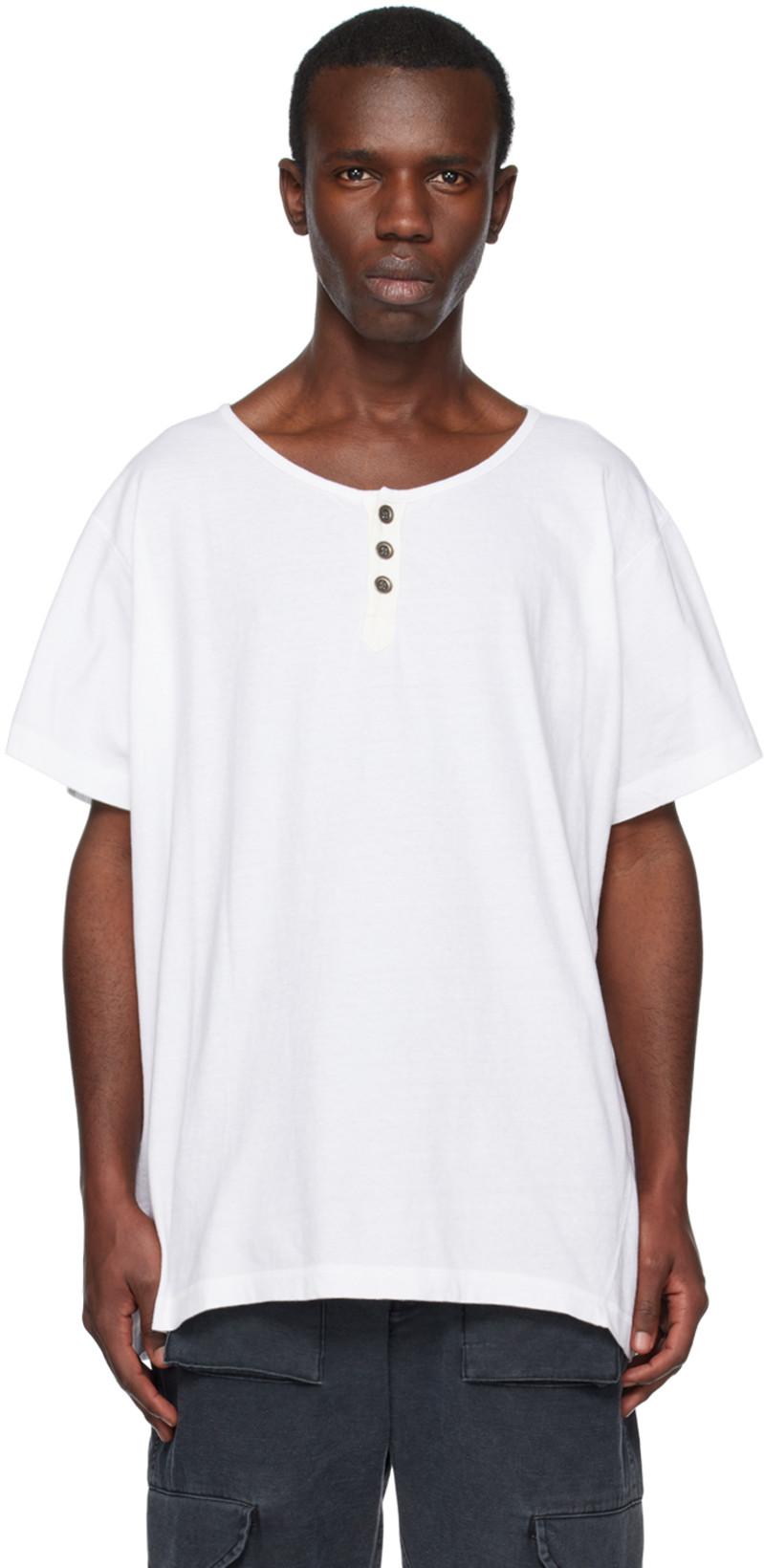 White Buttoned Henley by GREG LAUREN