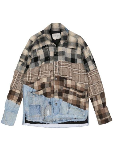 checked patchwork shirt jacket by GREG LAUREN