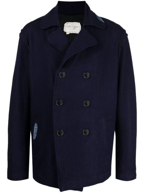 denim-patch double-breasted jacket by GREG LAUREN