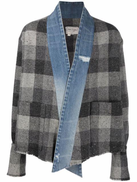 denim-trim checked shirt jacket by GREG LAUREN
