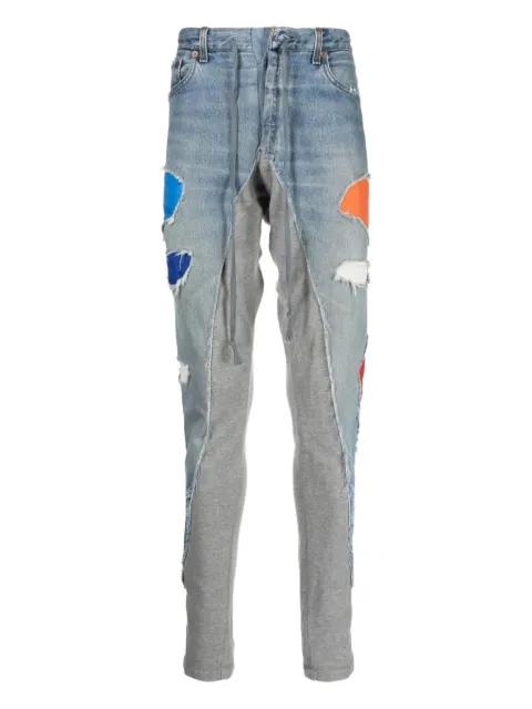 patchwork distressed-denim track pants by GREG LAUREN