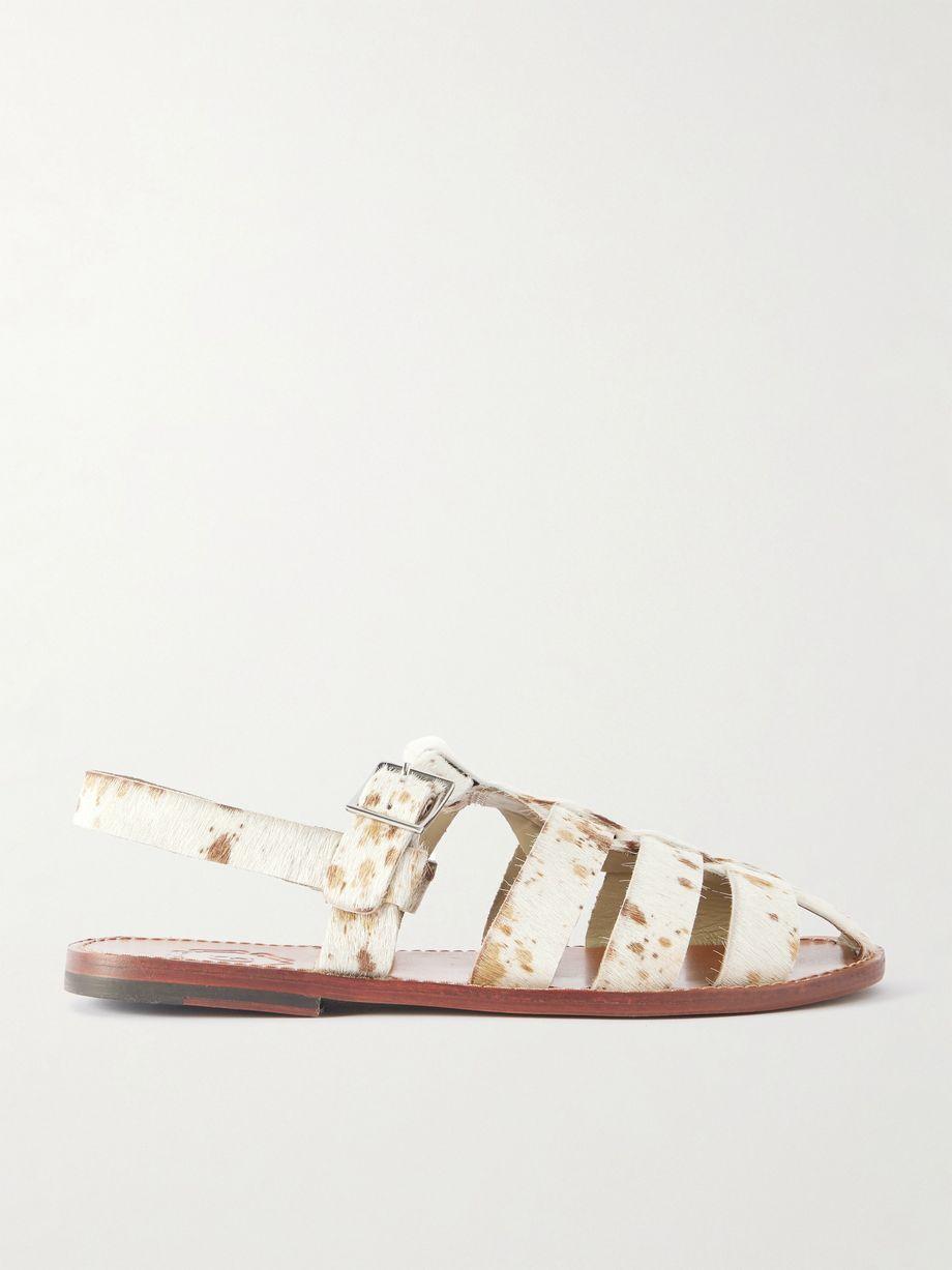 Quincy Cow-Print Calf Hair Fisherman Sandals by GRENSON Quincy Cow-Print Calf Hair Fisherman Sandals by GRENSON