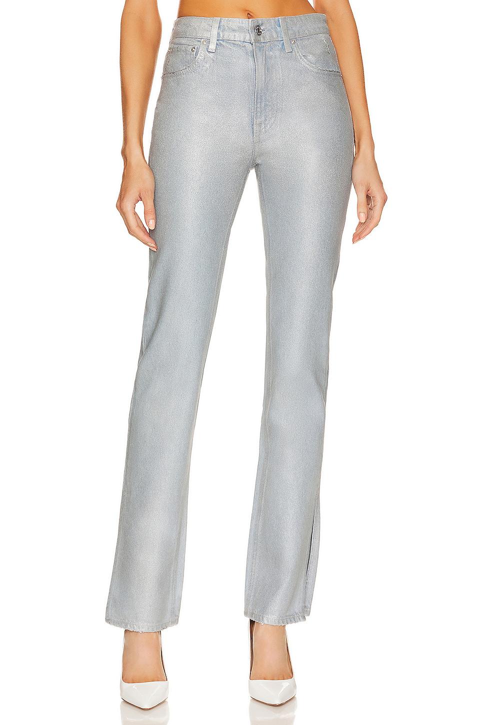 GRLFRND Harlow Coated High Rise Boot Jeans in Metallic Silver by GRLFRND