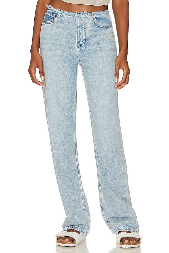 GRLFRND Jordan Low Rise Frayed Waist Boyfriend Jeans in Denim-Light by GRLFRND