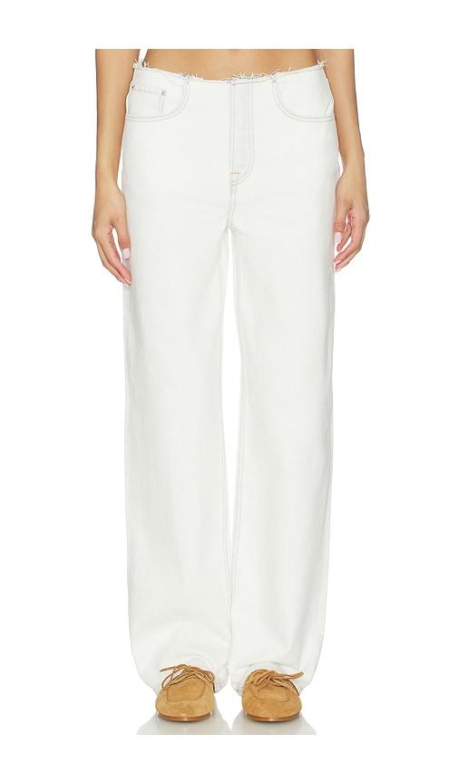 GRLFRND Jordan Low Rise Frayed Waist Boyfriend in Ivory by GRLFRND