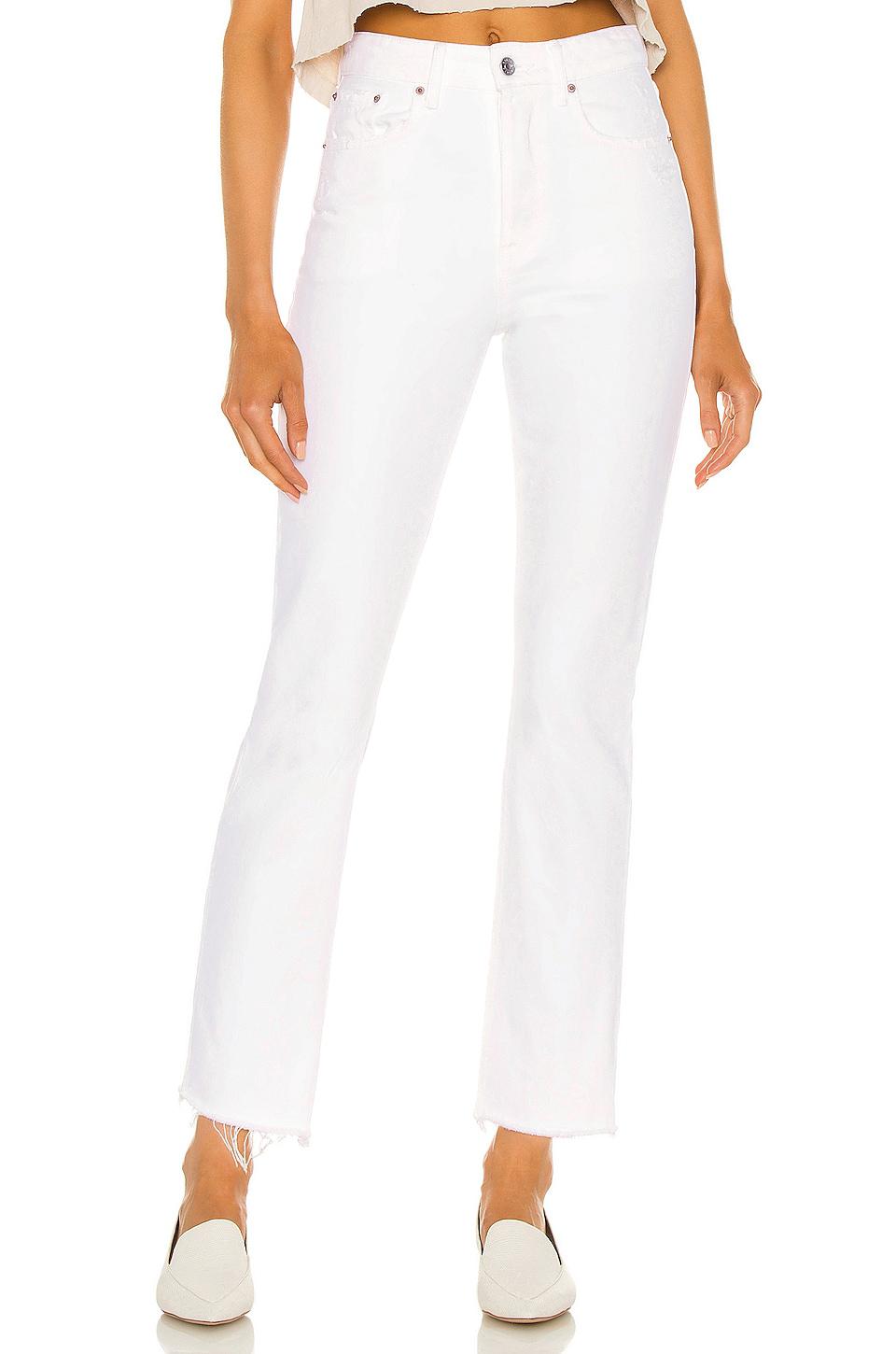 GRLFRND Karolina High Rise Straight Crop Jeans in White by GRLFRND