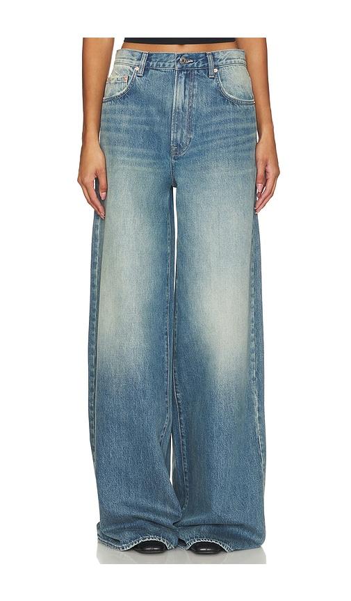 GRLFRND Luna Mid Rise Baggy Wide Leg Jeans in Denim-Medium by GRLFRND