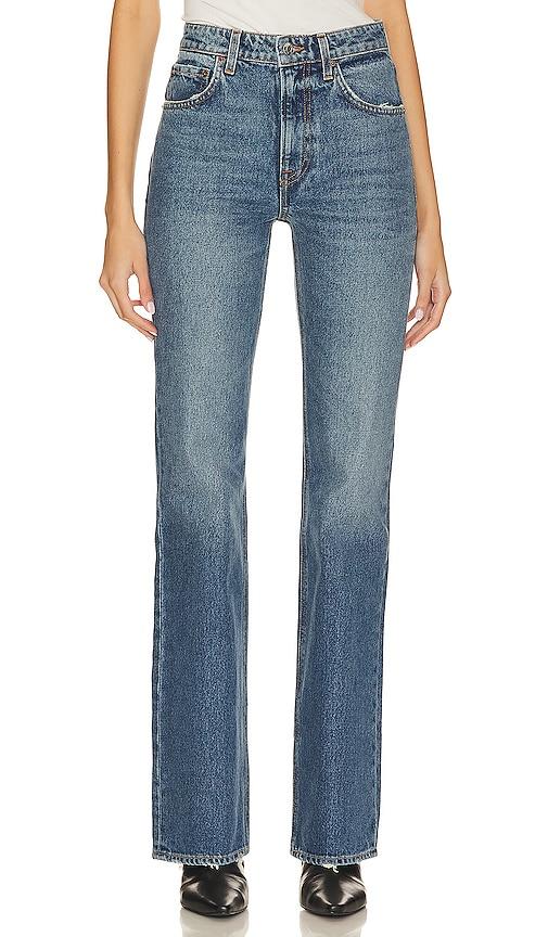 GRLFRND Melanie Petite High Rise Boot Cut Jeans in Denim-Medium by GRLFRND