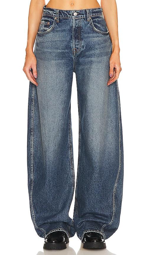 GRLFRND Paola Barrel Leg Jean in Denim-Dark by GRLFRND