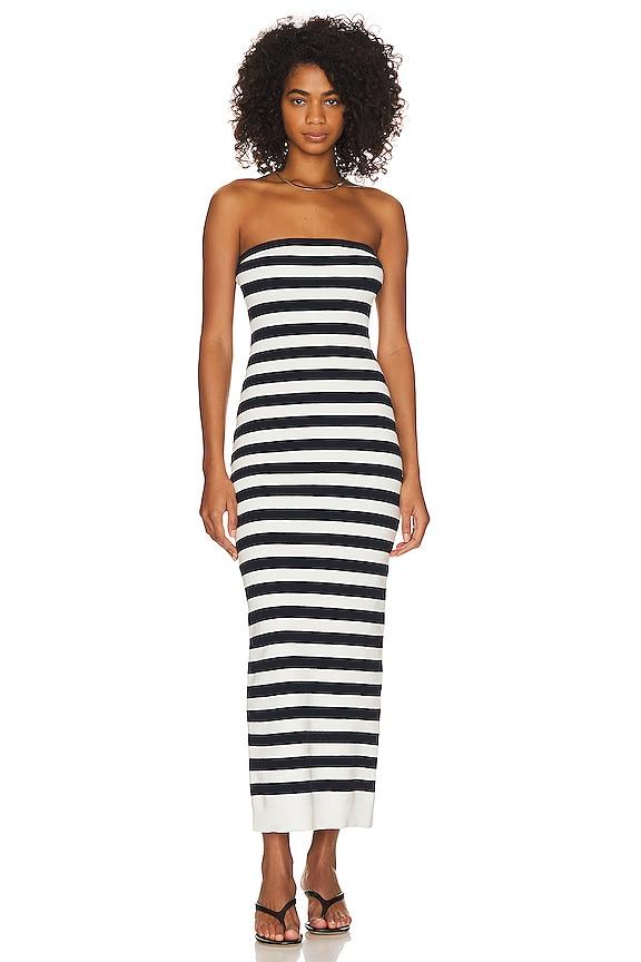 GRLFRND Paricia Striped Tube Maxi Dress in White,Black by GRLFRND