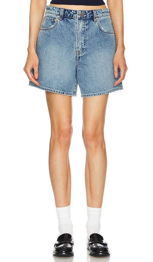GRLFRND Reggie Mid Rise Long Mom Short in Denim-Medium by GRLFRND