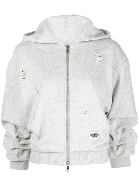 distressed zip-front hoodie by GROUND ZERO